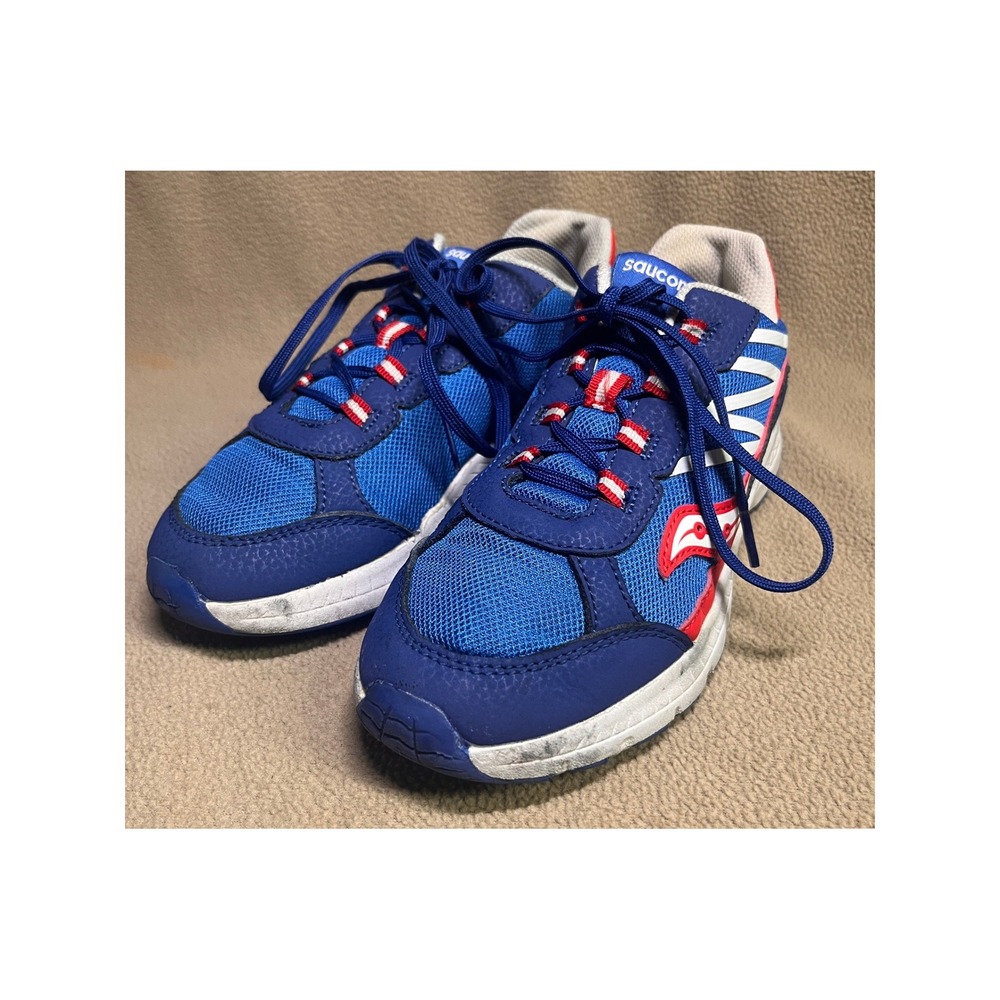Saucony Blue Red White Athletic Sneakers‎ SK266517 Kids 4M Low Top Running Shoes